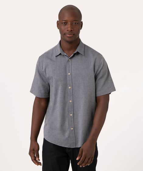 camisa comfort oxford manga curta - AZUL MÉDIO