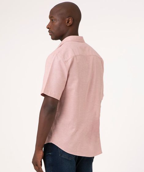 camisa comfort oxford manga curta - ROSA ESCURO