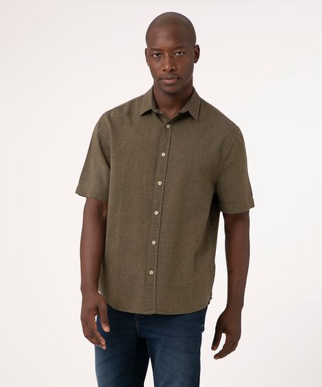 camisa comfort oxford manga curta - VERDE MILITAR