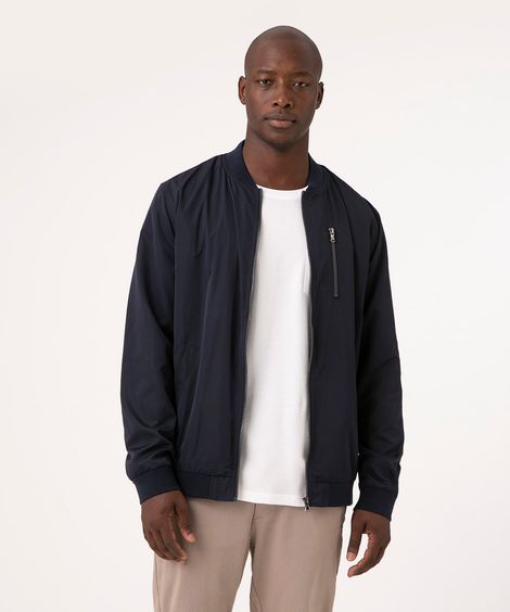 jaqueta bomber de nylon com bolso azul marinho