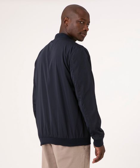 jaqueta bomber de nylon com bolso azul marinho