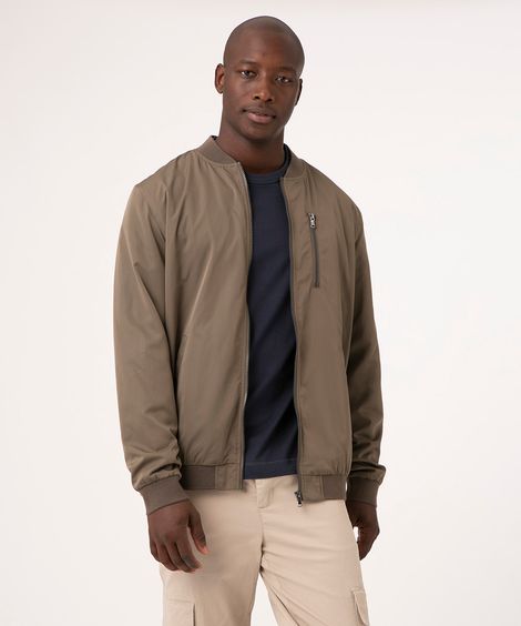 jaqueta bomber de nylon com bolso kaki