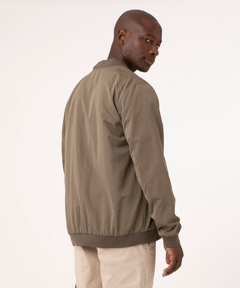 jaqueta bomber de nylon com bolso kaki
