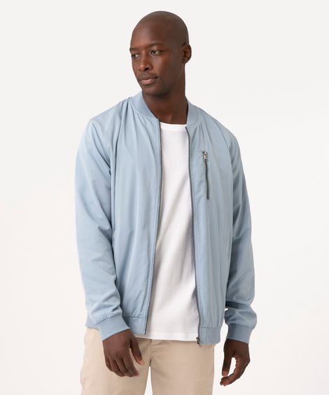 jaqueta bomber de nylon com bolso azul médio