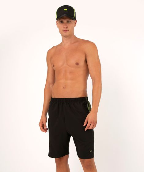 bermuda cós elástico bolso com zíper esportiva preto