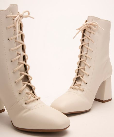 bota coturno com cadarço salto alto oneself off white