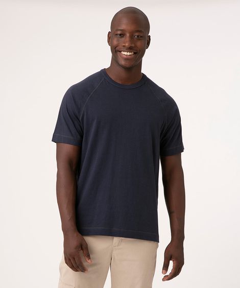 camiseta tradicional de algodão gola careca azul marinho