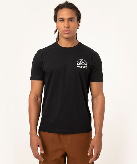 camiseta de algodão manga curta estampa localizada preta