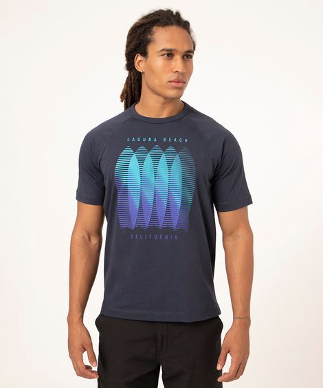 camiseta de algodão manga curta estampa localizada azul marinho