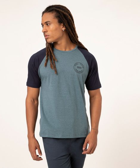 camiseta raglan de algodão manga curta azul turquesa