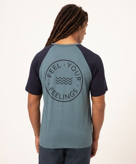 camiseta raglan de algodão manga curta azul turquesa