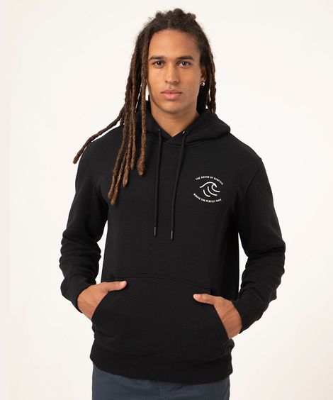 blusão de moletom felpado com capuz estampa localizada preto