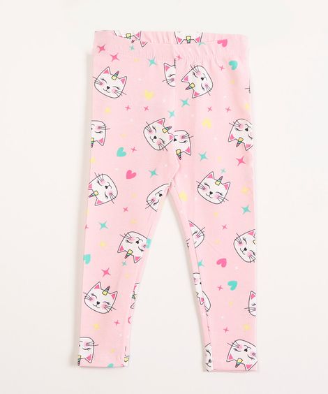 calça legging infantil gatinho unicórnio rosa