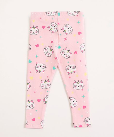 calça legging infantil gatinho unicórnio rosa