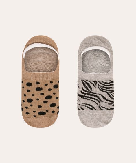 kit de 2 meias invisíveis animal print multicor