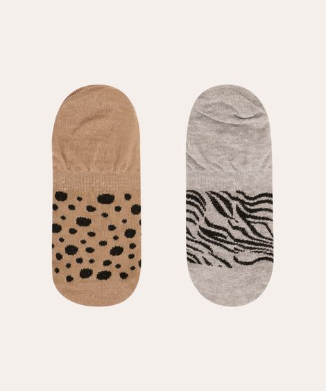 kit de 2 meias invisíveis animal print multicor