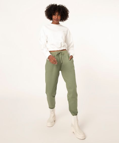 calça jogger básica de moletom verde mate