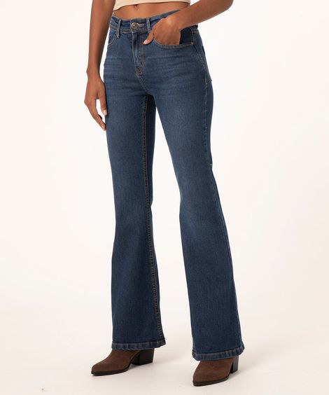 calça flare jeans azul escuro