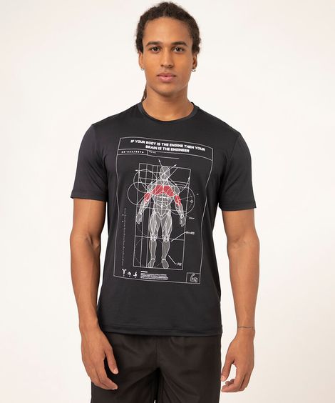 camiseta manga curta estampa localizada esporte preta