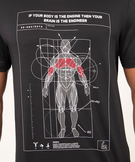 camiseta manga curta estampa localizada esporte preta