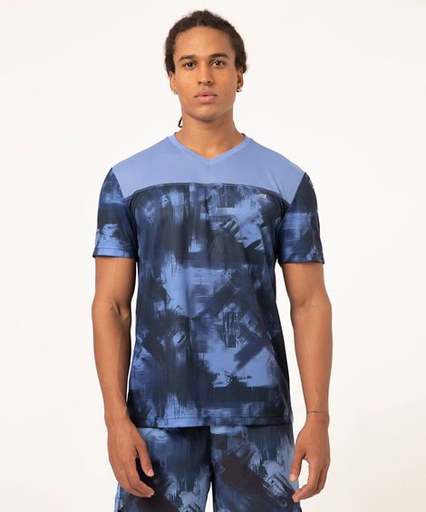 camiseta estampada manga curta esportiva azul