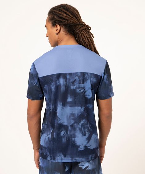 camiseta estampada manga curta esportiva azul