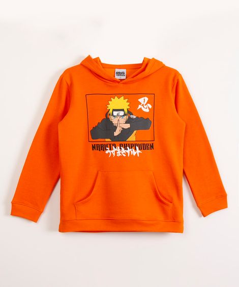 blusão juvenil de moletom com capuz naruto laranja