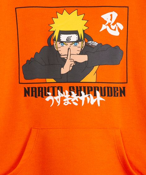blusão juvenil de moletom com capuz naruto laranja