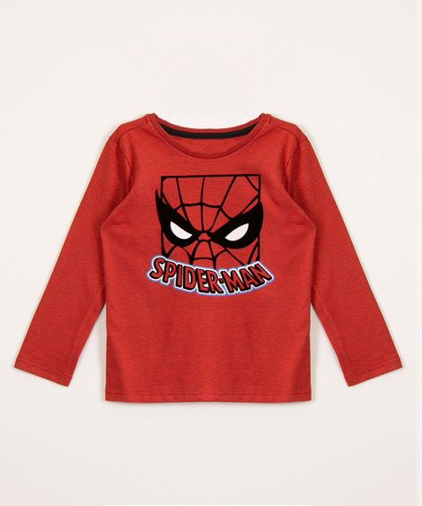 camiseta infantil de algodão manga longa homem aranha vermelho