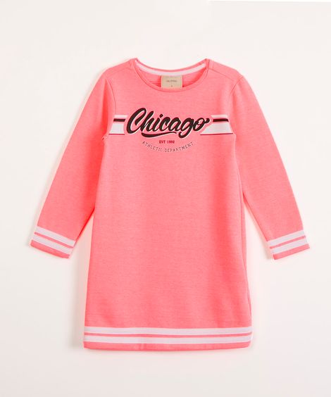 vestido infantil de moletom estampa localizada rosa