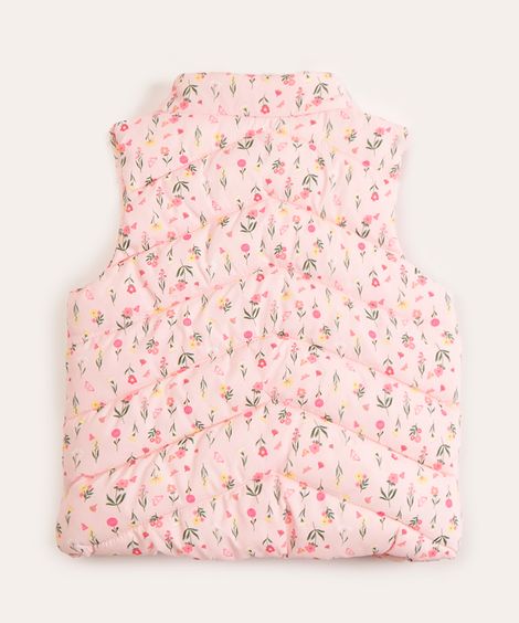 colete infantil puffer floral rosa claro