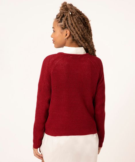 suéter básico de tricô vermelho escuro
