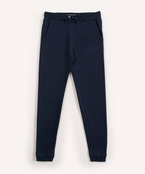 calça juvenil jogger de moletom azul marinho