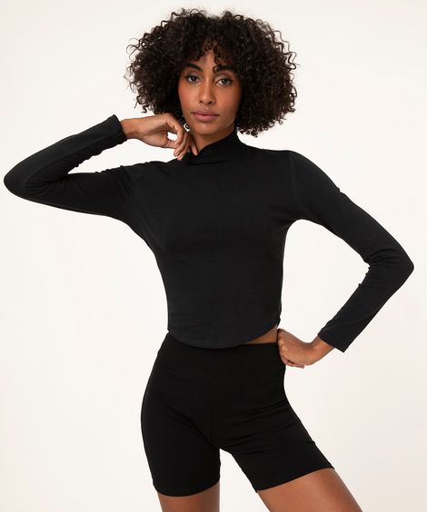 blusa gola alta manga longa  preto
