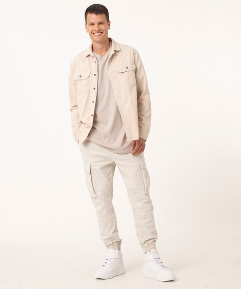 calça cargo jogger de sarja bege
