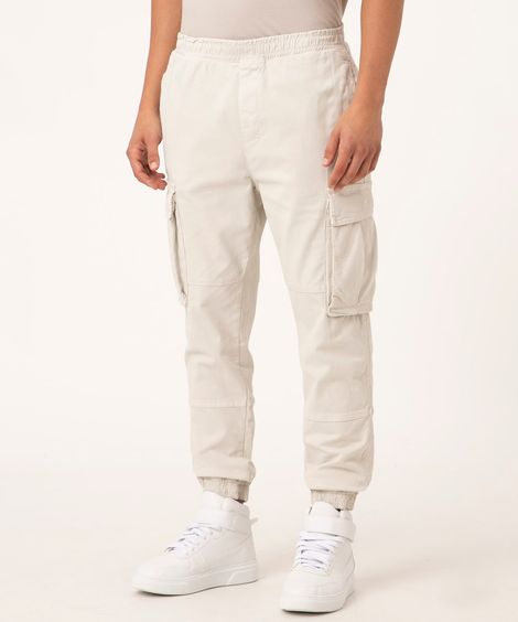 calça cargo jogger de sarja bege