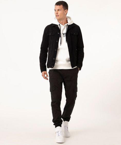 calça jogger cargo de sarja com cordão preta