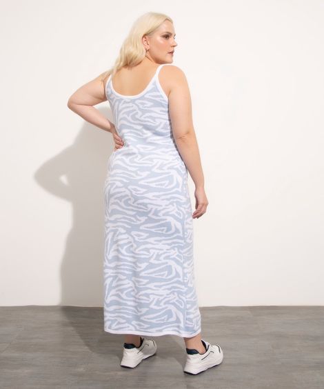 vestido plus size midi de tricô psicodélico mindset azul