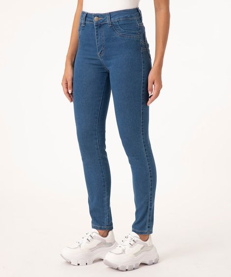 calça cigarrete jeans cintura super alta levanta bumbum sawary azul médio