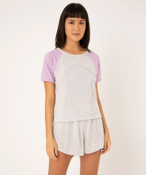 pijama raglan manga curta no bad days lilás