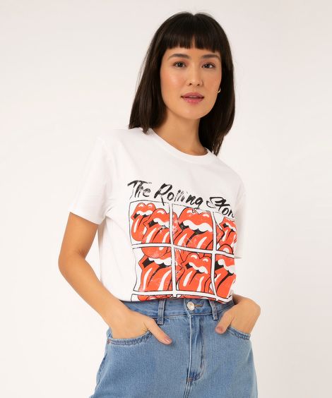 camiseta de algodão the rolling stones off white