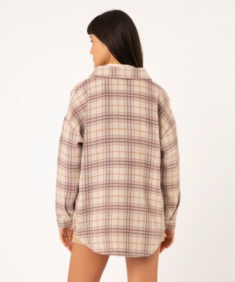 jaqueta shacket de flanela xadrez rosa
