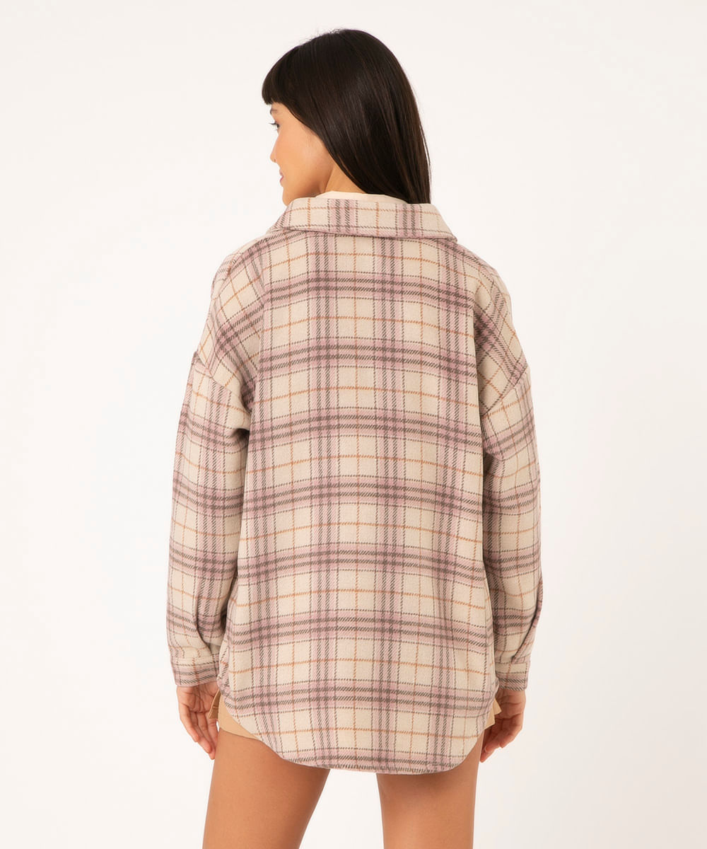 jaqueta shacket de flanela xadrez rosa