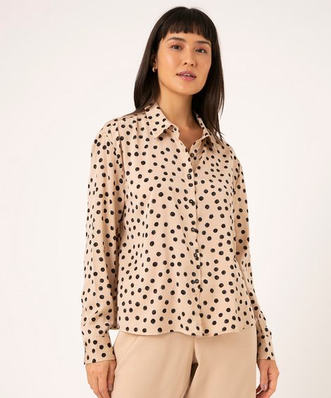 camisa manga longa poá bege claro