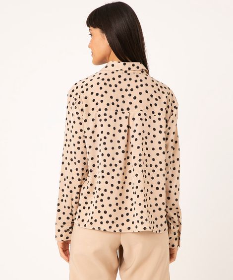 camisa manga longa poá bege claro