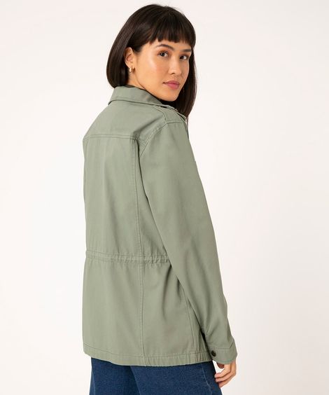 parka de sarja com bolsos e cordão verde militar