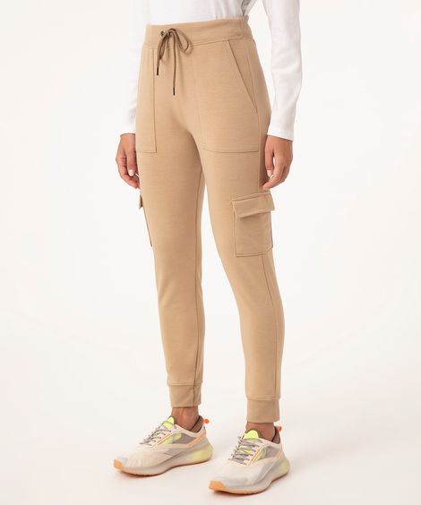 calça cargo básica de moletinho areia