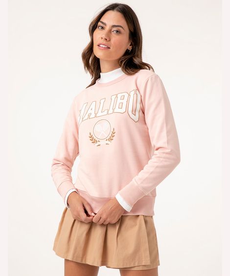 blusão de moletom estampa localizada rosa claro