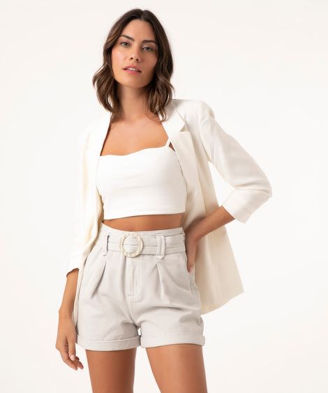 short clochard de sarja com cinto areia