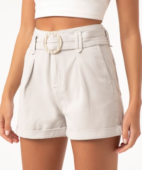 short clochard de sarja com cinto areia